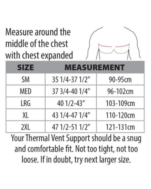 thermal vent support size chart